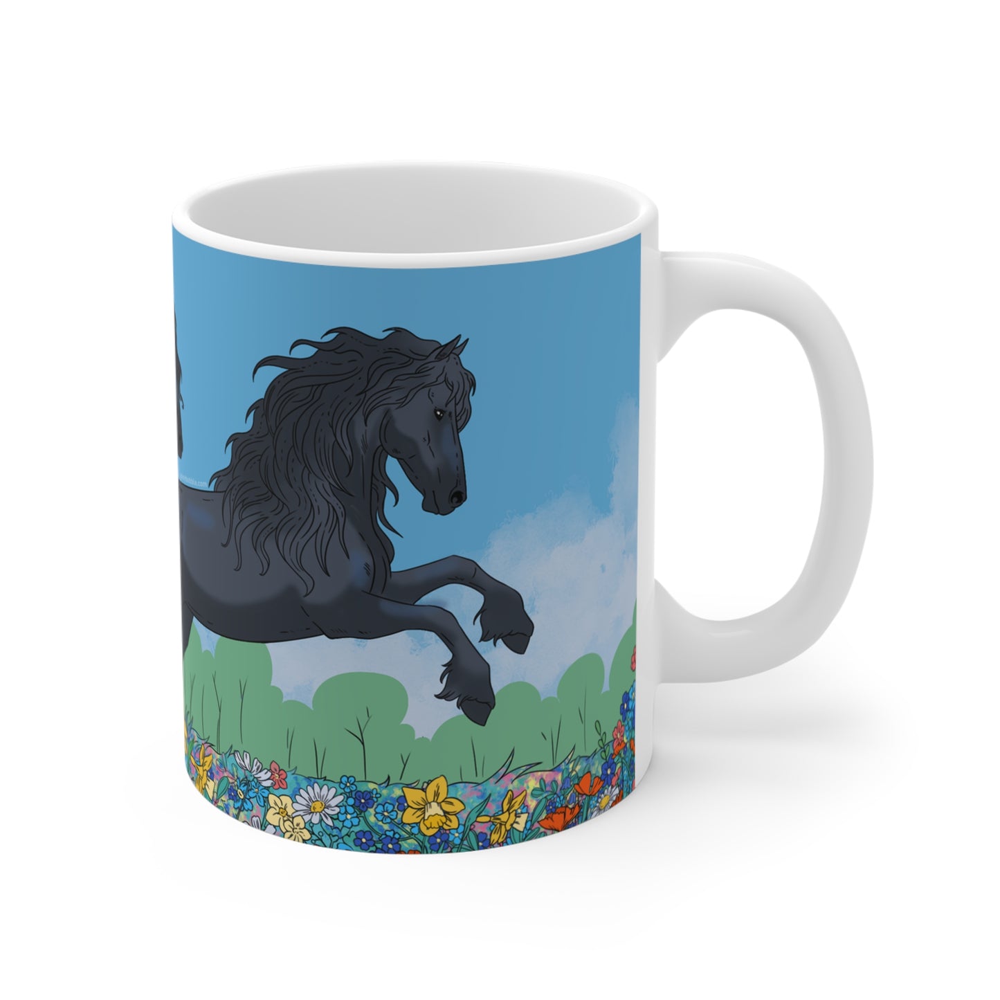 Flower field Friesian Horses Mug