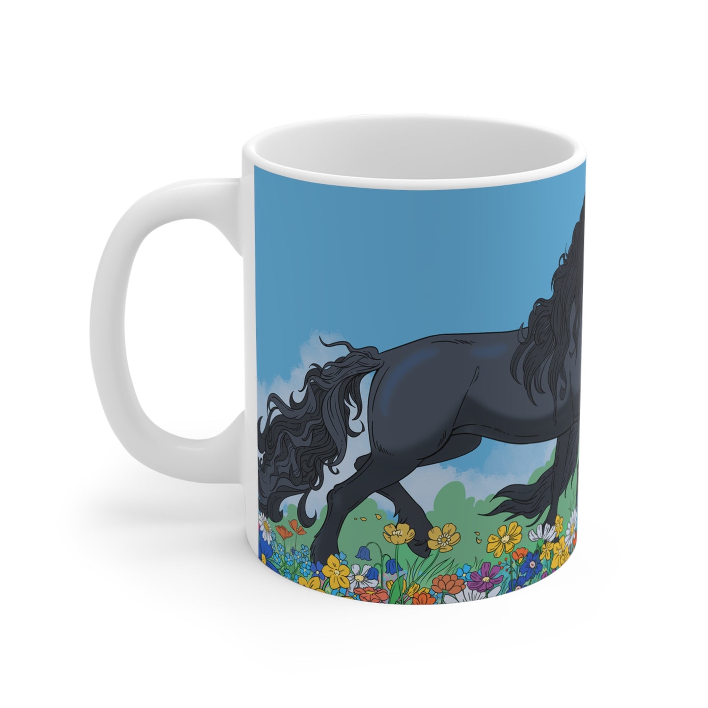 Flower field Friesian Horses Mug